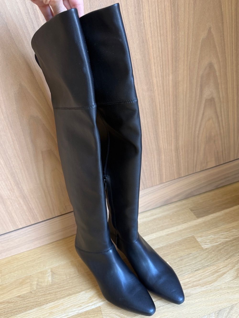 INTENTIONALLY BLANK Black Over-the-Knee Pointed Toe Boots